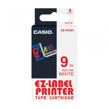 Casio Ez-Label Tape Cartridge - 9mm, Red on White (XR-9WER1)